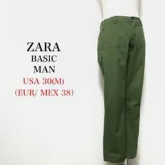 ZARAMAN ストレッチ入り♪ストレートパンツ チノパンツ グリーン M