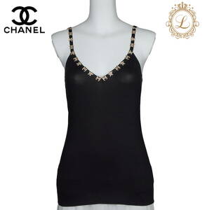 【返品可】CHANEL シャネル ココマーク スター 星 キャミソール ノースリーブ トップス Tシャツ 38 黒 ブランド アパレル 中古 中古品-非