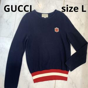 ☆美品☆GUCCI BEEワッペン ニットトップス コットン ネイビー Lサイズ