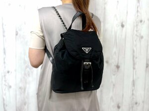 美品 PRADA プラダ テスート ナイロンリュック リュックサック バッグ ナイロン×レザー 黒 72563