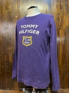 L143 メンズ Tシャツ TOMMY HILFIGER トミーヒルフィガー 長袖 刺繍 パープル 紫 ロングスリーブ 小さいサイズ / S レターパック発送