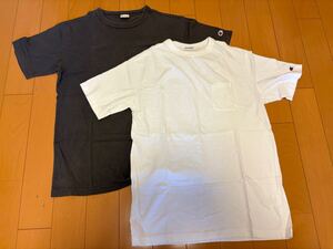 ◎チャンピオン◎無地ポケットTシャツ2色セット Lサイズ ホワイト ダークグレー Champion 半袖 クルーネック バインダーネック