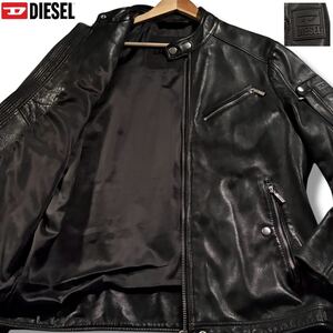 極美品/Lサイズ●近年モデル DIESEL ディーゼル ラムレザー ジャケット ライダース ブルゾン 羊革 シングル ファスナーロゴ 肩ロゴワッペン