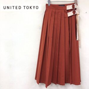 1K2806-K◆良品 日本製 UNITED TOKYO ユナイテッドトウキョウ プリーツロングスカート◆size1 テラコッタ 重ね着用スカート 薄手 おしゃれ