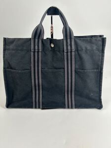 【4】トートバッグ ハンドバッグ エルメス HERMES フールトゥMM ブラック コットン キャンバス　オールド　ユニセックス　フランス製　