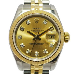 【栄】ロレックス デイトジャスト 179173G ランダム シャンパン ダイヤ SS YG コンビ レディース 腕時計 自動巻き 女