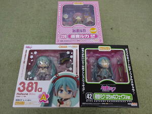 078-P46) 未開封品 ねんどろいど 初音ミク A賞 セーラー服Ver. はちゅねフェイスVer. 巡音ルカ 応援Ver. 3体セット