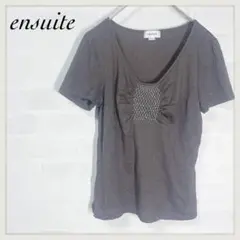 ensuite◇胸元リボン Vネック Tシャツ M 半袖カットソー きれいめ