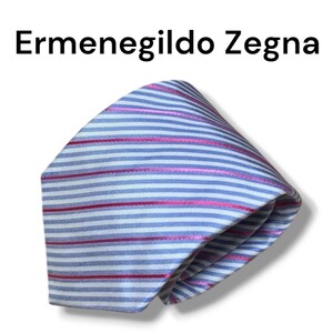 【美品】Ermenegildo Zegna ゼニア ネクタイ ハイブランド ブランド イタリア製 シルク100% ピンク ストライプ柄