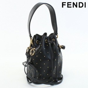 6/15はさらに+10倍 中古 フェンディ ハンドバッグ レディース ブランド FENDI ミニモントレゾールスタッズ レザー 8BS010 ブラック