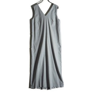 M2156f20　▼ATON エイトン▼　6392526 WOOL SLEEVELESS DRESS サマーウール ノースリーブワンピース ライトグレー 1 / ロング フレア 春夏