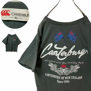 グッドデザイン！CANTERBURY OF NEWZEALANDカンタベリーオブニュージーランド でかロゴ＆ワンポイントロゴプリント Tシャツ XLサイズ