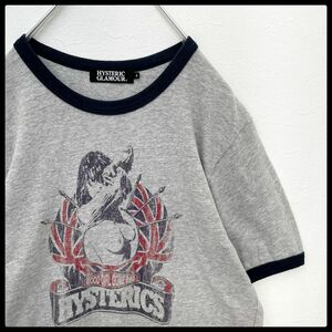 ヒステリックグラマー　両面プリント　リンガー　ヒスガール　半袖カットソー　グレー　メンズ　Sサイズ　HYSTERIC GLAMOUR