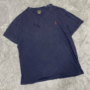 POLO RALPH LAUREN ラルフローレン Tシャツ 半袖カットソー Vネック サイズL ネイビー 紺色 メンズ トップス 最落なし （O19）