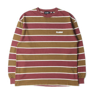 X-LARGE エクストララージ 21AW ボーダー ロングスリーブ ヘビー Tシャツ STANDARD LOGO L/S STRIPE TEE バーガンディー カーキ L