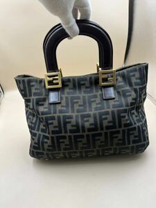 FENDI フェンディ ZUCCA PATTERNED NYLON LEATHER HAND BAG ズッカ柄ナイロンレザーハンドバッグ 