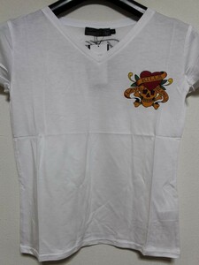 エドハーディー ed hardy レディース 半袖Tシャツ ホワイト W02CMV052 新品 ラブキル Vネック Sサイズ