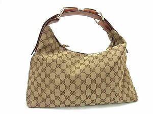 1円 ■極美品■ GUCCI グッチ 115867 GG柄 GGキャンバス×レザー ワンハンドル ハンドバッグ レディース メンズ ブラウン系 AY4973