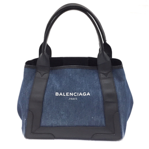 バレンシアガ カバス レザー デニム ハンドバッグ 鞄 ネイビー×ブラック系 ポーチ付き BALENCIAGA QR014-87