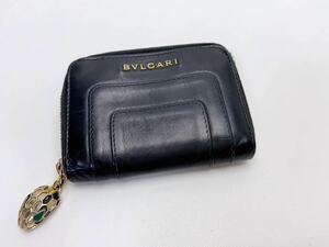 D968 ブルガリ BVLGARI セルペンティ カードケース コインケース ヘビチャーム ブラック 本革 