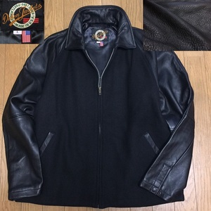 美品 Dehen Jackets ディーエン USA アメリカ製 牛革 レザー x メルトン 袖革 ファラオジャケット カーコート スタジャン L 黒 ブラック