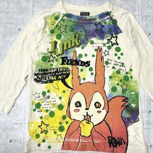 RNA SWEAT リス ラメ入り 七分袖 カットソー Tシャツ アールエヌエー　オーバープリント 両面プリント Junk FIENDS SLANG 手書き風 柳10162