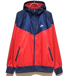 NIKE NSW WIND RUNNER WOVEN HOODED JACKET（XL） ネイビー／赤 ナイキ ウインドランナー フーディー パーカー ナイロン 裏メッシュ