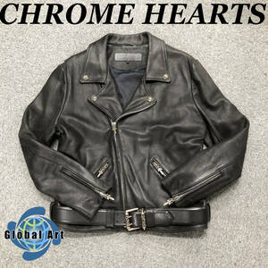 ★E04866/CHROME HEARTS クロムハーツ/ライダースジャケット/925/クロスボール/ダブルダガー/革ジャン/サイズ L/ブラック