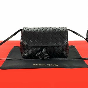 極 美品 BOTTEGA VENETA ボッテガヴェネタ イントレチャート レザー 本革 2way ショルダーバッグ ポシェット ハンドバッグ ブラック f18-9