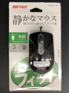 未使用 静かなマウス BUFFALO バッファロー BSMOU27SM 有線 ケーブル長さ1.5m Mサイズ 3ボタン 光学式 黒 ブラック パソコン PC 240524-99