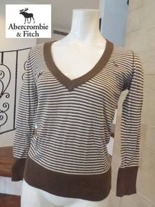 新品 アバクロンビー＆フィッチ(Abercrombie＆Fitch) -アバクロ★茶×ベージュ　ボーダー　長袖　セーター　L