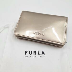 FURLA フルラ 名刺入れ レザー カードケース カード入れ SPLENDIDA WP00154 ゴールド エナメル 未使用 保管品 保存袋付 【6165】