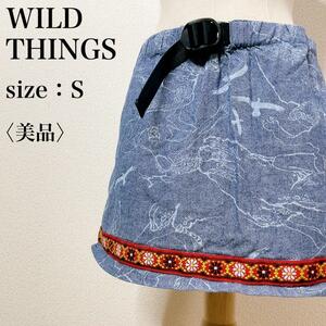 【美品】WILD THINGS ワイルドシングス アウトドア 機能性 カジュアル デザイン ミニスカート ベルト付き フレア 軽量 履き心地 め44