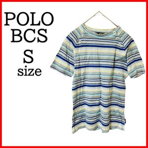 【POLO BCS】美品 Sサイズ レディース ボーダー柄 Tシャツ 半袖 カジュアル トップス ブルー系 マルチカラー シンプル 夏コーデ おしゃれ