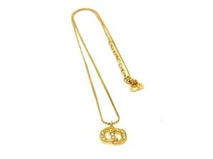 1円 ■美品■ ChristianDior クリスチャンディオール ラインストーン ネックレス ペンダント アクセサリー レディース ゴールド系 FE7084