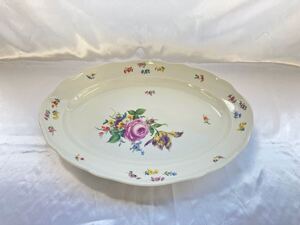 MEISSEN マイセン 大プレート フラワーブーケ 昆虫 ベーシックフラワー 大皿 ボタン剣 双剣マーク 31.5cm×43cm 3y 