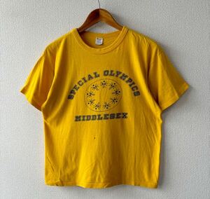 80s USA製 チャンピオン 染み込み プリント Tシャツ L トリコタグ ビンテージ