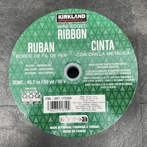 送料無料 新品 KIRKLAND カークランドシグネチャー ワイヤーエッジリボン　WIRE-EDGED RIBBON 45.7m 幅3.8cm グリーン/511122在★6