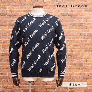 秋冬/Heal Creek/48(L)サイズ/丸首ニット カシミヤ混ハイゲージ ジャガード ロゴ 遊び心 かわいい ゴルフ 新品/紺/ネイビー/jd159/