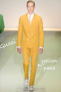 2013.14 Summer■GUCCI/グッチ パンツ/スラックス・yellow 牛革・春夏■ランウェイ掲載 国内正規美品 46/M 単色 折り返し