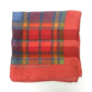 ピエールバルマン PIERRE BALMAIN シルク100％ ロゴ入りチェック柄大判スカーフ 正方形 アクセントに g0111-5