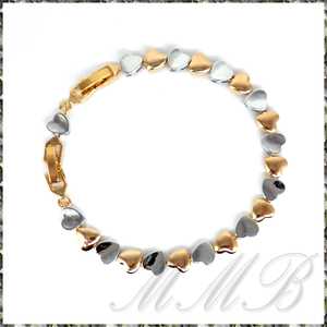 [BRACELET] Yellow & White Gold Heart イエロー & ホワイト ゴールド ハート チェーン ブレスレット 165mm (エクステンション追加190mm)