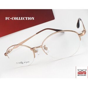 即決★眼鏡一式☆度入レンズ込★designメガネ★FC Collection オーバル Gold ハーフリム 度付き/度なし/伊達メガネ/ 【メガネ通販】