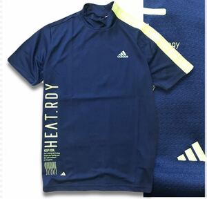 〓K090新品 【メンズXL】ネイビー adidas GOLF アディダス ゴルフ ビッグロゴ 半袖 モックネックシャツ ゴルフウエア(0)(0)