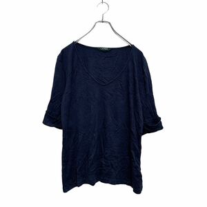 中古 LAUREN RALPH LAUREN 五分袖 無地Tシャツ XL レディース ネイビー ローレンラルフローレン カットソー 古着卸 アメリカ仕入 a604-5366