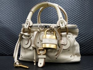 ◆美品◆Chloe クロエ◆パディントン◆カーフ レザー 本革◆ハンド バッグ◆ライトベージュ ゴールド金具◆腕掛け◆A8855