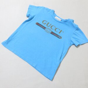 BM99　GUCCI　グッチ　チルドレンズ　ライトブルー　ロゴ　GG　プリント　半袖　Tシャツ　24M　水色　子供服　イタリア製　【