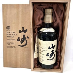 ●O001-W15-334 SUNTORY サントリー 山崎 12年 ピュアモルト ウイスキー 760ml 43% 未開栓 木箱 箱付き