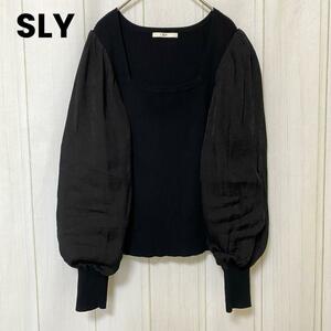 st1033 SLY スライ/長袖ニット/切替トップス/黒/かわいい/オシャレ