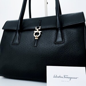 1円■未使用級■Salvatore Ferragamo フェラガモ 二層式 ガンチーニ トートバッグ ビジネス メンズ レディース レザー 肩掛け ブラック 黒